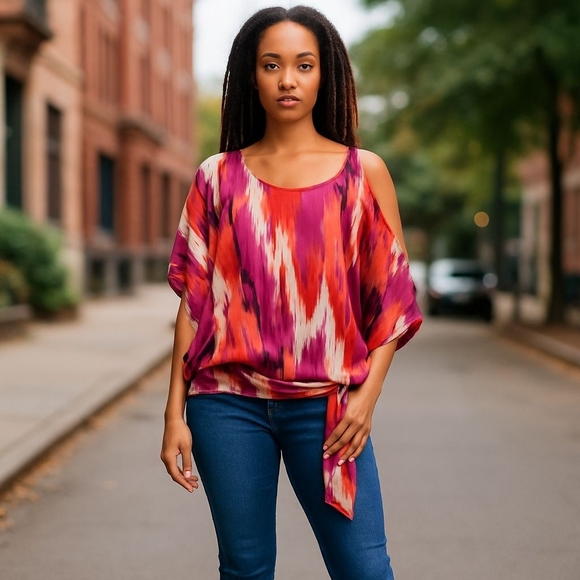 HeartSoul Tops - HeartSoul Ladies Blouse Size Large Multicolored Cold Shoulder Style Tie Side